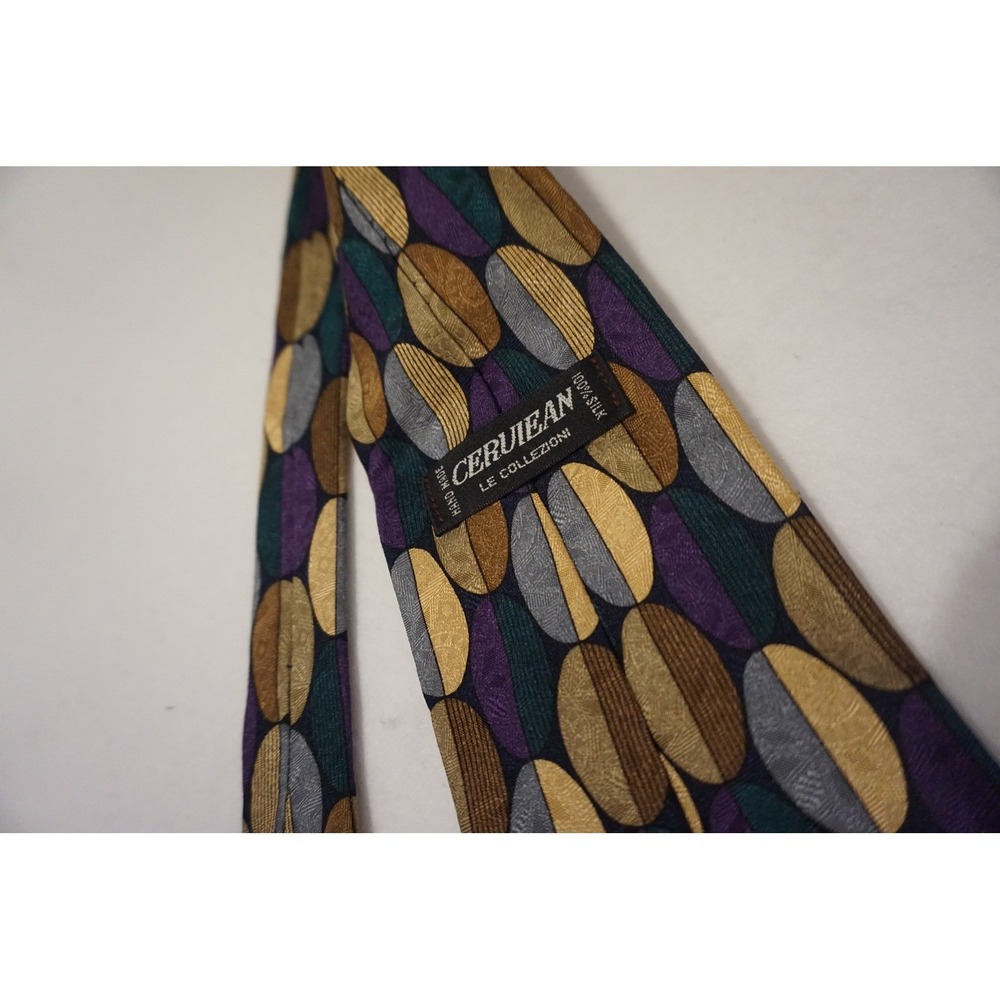 Cerviean Le Collezioni Mens Silk Tie Geometric Oval Pattern 3.75"
